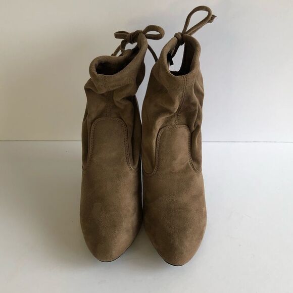 Revamped Suede Tie Up Ankle Chunky Heeled Booties Boots Heels Tan Brown - Picture 5 of 15